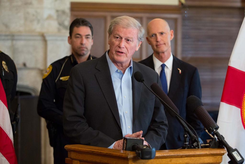 President John Thrasher addresses the media during a news conference after the Strozier Library shooting on Nov. 20, 2014.