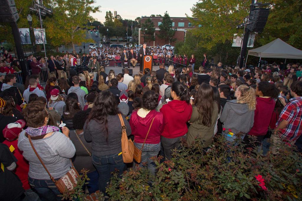 President John Thrasher speaks during "Gathering of Unity" event following the Strozier Library shooting on Nov. 20, 2014, earlier that morning.