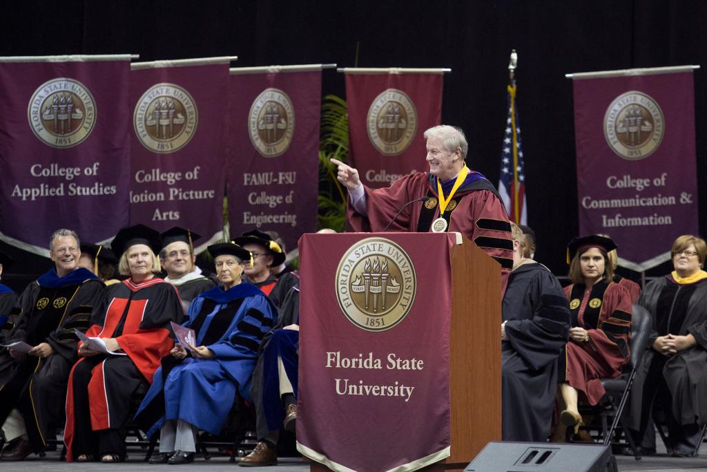 President John Thrasher speaks to graduates during spring commencement in April 2016.