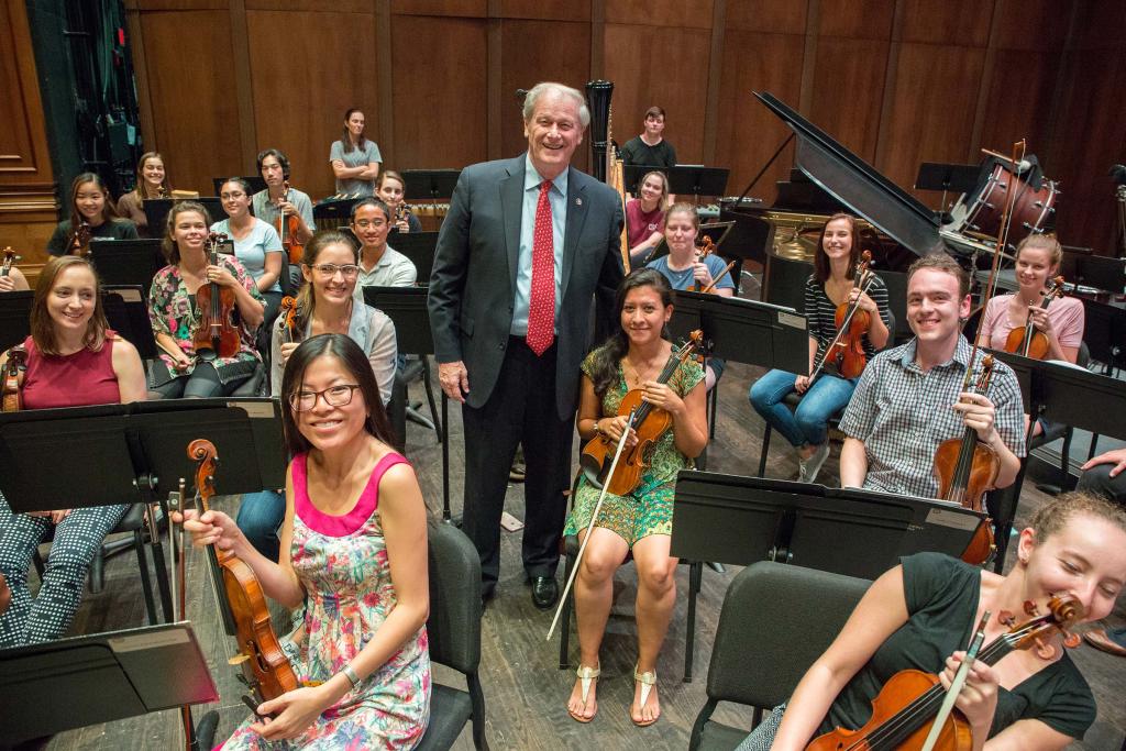 President John Thrasher visits the FSU Symphony at Ruby Diamond Concert Hall in September 2018.
