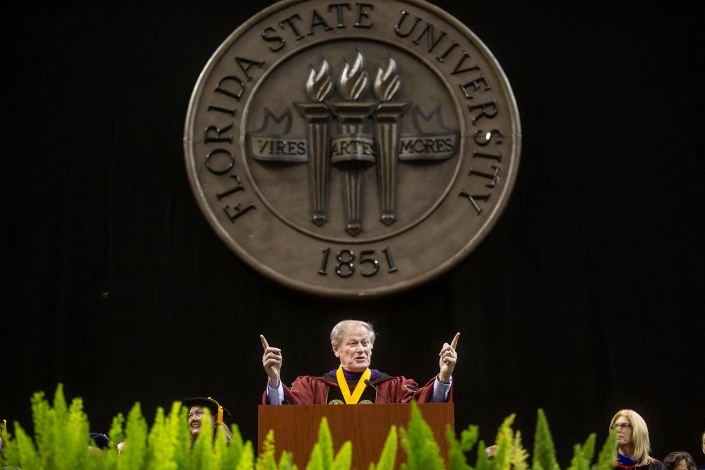 FSU President John Thrasher delivers remarks at New Student Convocation on Aug. 25, 2019, at the Donald L. Tucker Civic Center.